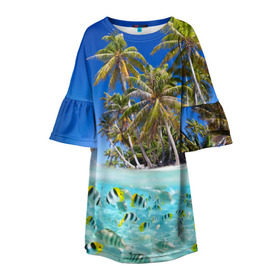 Детское платье 3D с принтом Таиланд , 100% полиэстер | прямой силуэт, чуть расширенный к низу. Круглая горловина, на рукавах — воланы | clouds | fish | nature | palm trees | sea | sky | thailand | tourism | water | вода | море | небо | облака | пальмы | природа | рыбки | таиланд | туризм
