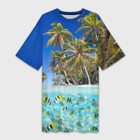 Платье-футболка 3D с принтом Таиланд ,  |  | clouds | fish | nature | palm trees | sea | sky | thailand | tourism | water | вода | море | небо | облака | пальмы | природа | рыбки | таиланд | туризм