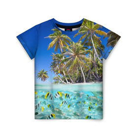 Детская футболка 3D с принтом Таиланд , 100% гипоаллергенный полиэфир | прямой крой, круглый вырез горловины, длина до линии бедер, чуть спущенное плечо, ткань немного тянется | clouds | fish | nature | palm trees | sea | sky | thailand | tourism | water | вода | море | небо | облака | пальмы | природа | рыбки | таиланд | туризм