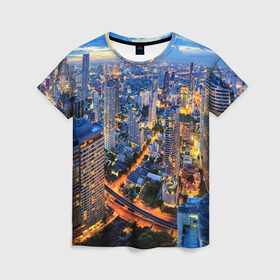 Женская футболка 3D с принтом Таиланд , 100% полиэфир ( синтетическое хлопкоподобное полотно) | прямой крой, круглый вырез горловины, длина до линии бедер | architecture | bangkok | city | lights | night | sky | skyscrapers | sunset | thailand | архитектура | бангкок | город | закат | небо | ночь | огни | таиланд