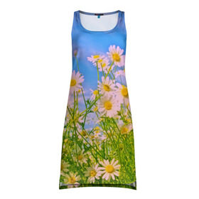 Платье-майка 3D с принтом Ромашка , 100% полиэстер | полуприлегающий силуэт, широкие бретели, круглый вырез горловины, удлиненный подол сзади. | flower | лето | полевой цветок | цветочки | цветы