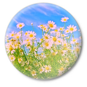Значок с принтом Ромашка ,  металл | круглая форма, металлическая застежка в виде булавки | Тематика изображения на принте: flower | лето | полевой цветок | цветочки | цветы