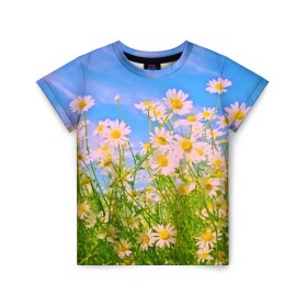 Детская футболка 3D с принтом Ромашка , 100% гипоаллергенный полиэфир | прямой крой, круглый вырез горловины, длина до линии бедер, чуть спущенное плечо, ткань немного тянется | flower | лето | полевой цветок | цветочки | цветы