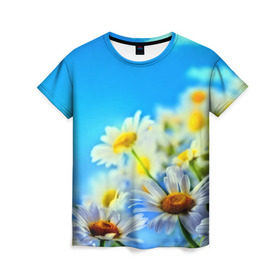 Женская футболка 3D с принтом Ромашка полевая , 100% полиэфир ( синтетическое хлопкоподобное полотно) | прямой крой, круглый вырез горловины, длина до линии бедер | flower | лето | поле | полевой цветок | цветочки | цветы