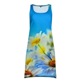 Платье-майка 3D с принтом Ромашка полевая , 100% полиэстер | полуприлегающий силуэт, широкие бретели, круглый вырез горловины, удлиненный подол сзади. | flower | лето | поле | полевой цветок | цветочки | цветы