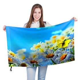 Флаг 3D с принтом Ромашка полевая , 100% полиэстер | плотность ткани — 95 г/м2, размер — 67 х 109 см. Принт наносится с одной стороны | flower | лето | поле | полевой цветок | цветочки | цветы