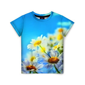 Детская футболка 3D с принтом Ромашка полевая , 100% гипоаллергенный полиэфир | прямой крой, круглый вырез горловины, длина до линии бедер, чуть спущенное плечо, ткань немного тянется | flower | лето | поле | полевой цветок | цветочки | цветы