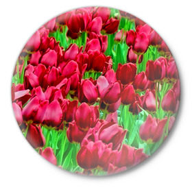 Значок с принтом Поле цветов ,  металл | круглая форма, металлическая застежка в виде булавки | flower | весна | красные | цветочки | цветы
