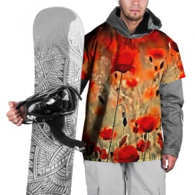 Накидка на куртку 3D с принтом Маковое поле , 100% полиэстер |  | flower | красные | лето | поле | полевой цветок | цветочки | цветы