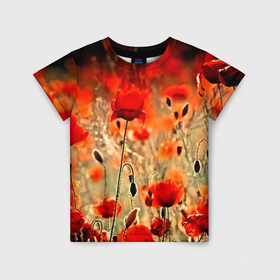 Детская футболка 3D с принтом Маковое поле , 100% гипоаллергенный полиэфир | прямой крой, круглый вырез горловины, длина до линии бедер, чуть спущенное плечо, ткань немного тянется | flower | красные | лето | поле | полевой цветок | цветочки | цветы