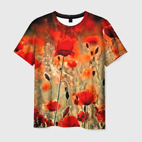 Мужская футболка 3D с принтом Маковое поле , 100% полиэфир | прямой крой, круглый вырез горловины, длина до линии бедер | flower | красные | лето | поле | полевой цветок | цветочки | цветы