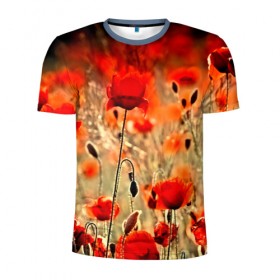 Мужская футболка 3D спортивная с принтом Маковое поле , 100% полиэстер с улучшенными характеристиками | приталенный силуэт, круглая горловина, широкие плечи, сужается к линии бедра | flower | красные | лето | поле | полевой цветок | цветочки | цветы