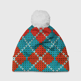 Шапка 3D c помпоном с принтом Knitting pattern , 100% полиэстер | универсальный размер, печать по всей поверхности изделия | вязаный | рождество | свитер | текстура