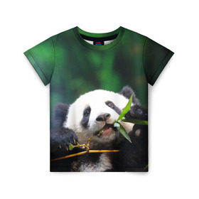 Детская футболка 3D с принтом Панда на ветке , 100% гипоаллергенный полиэфир | прямой крой, круглый вырез горловины, длина до линии бедер, чуть спущенное плечо, ткань немного тянется | Тематика изображения на принте: животные | лес | медведь | медвежонок | панда | природа