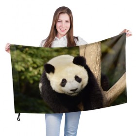 Флаг 3D с принтом Панда на дереве , 100% полиэстер | плотность ткани — 95 г/м2, размер — 67 х 109 см. Принт наносится с одной стороны | животные | лес | медведь | медвежонок | панда | природа
