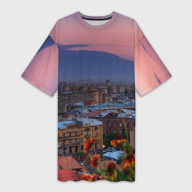Платье-футболка 3D с принтом Армения ,  |  | айастан | армения | город | горы | дома | ереван | закат | пейзаж | ромашки | столица | страна | флора | хайастан | цветы | эривань