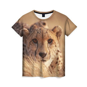 Женская футболка 3D с принтом Гепард , 100% полиэфир ( синтетическое хлопкоподобное полотно) | прямой крой, круглый вырез горловины, длина до линии бедер | амурский | гепард | животные | зверь | киса | кот | котенок | кошка | лев | леопард | пума | рысь | серый | тигр | тигренок | хищник
