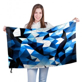 Флаг 3D с принтом Голубой полигон , 100% полиэстер | плотность ткани — 95 г/м2, размер — 67 х 109 см. Принт наносится с одной стороны | Тематика изображения на принте: абстракция | бумага | геометрия | грани | изгиб | линии | полигоны | полосы | постель | розовый | сочетания | текстура | треугольники