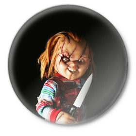 Значок с принтом Чаки ,  металл | круглая форма, металлическая застежка в виде булавки | chucky | кино | кровь | кукла | нож | ужасы | чаки