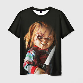 Мужская футболка 3D с принтом Чаки , 100% полиэфир | прямой крой, круглый вырез горловины, длина до линии бедер | chucky | кино | кровь | кукла | нож | ужасы | чаки
