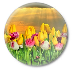 Значок с принтом Бутоны тюльпана ,  металл | круглая форма, металлическая застежка в виде булавки | Тематика изображения на принте: 