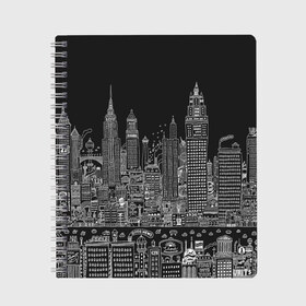 Тетрадь с принтом Мегаполис , 100% бумага | 48 листов, плотность листов — 60 г/м2, плотность картонной обложки — 250 г/м2. Листы скреплены сбоку удобной пружинной спиралью. Уголки страниц и обложки скругленные. Цвет линий — светло-серый
 | advertising | art | black and white | city | drawing | metropolis | night | painting | skyscrapers | город | искусство | картина | мегаполис | ночь | рисунок | черно белый