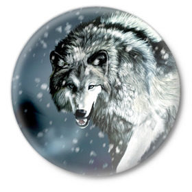 Значок с принтом Волк ,  металл | круглая форма, металлическая застежка в виде булавки | animal | art | night | painting | predator | snow | view | winter | wolf | взгляд | волк | животное | зима | искусство | картина | ночь | снег | хищник