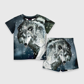 Детский костюм с шортами 3D с принтом Волк ,  |  | animal | art | night | painting | predator | snow | view | winter | wolf | взгляд | волк | животное | зима | искусство | картина | ночь | снег | хищник