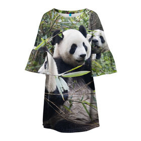 Детское платье 3D с принтом Семейка панд , 100% полиэстер | прямой силуэт, чуть расширенный к низу. Круглая горловина, на рукавах — воланы | бамбук | животное | зверь | косолапый | лес | медведи | медведь | миша | мишка | мишутка | млекопитающее | панда | природа | трое
