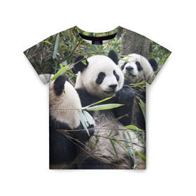 Детская футболка 3D с принтом Семейка панд , 100% гипоаллергенный полиэфир | прямой крой, круглый вырез горловины, длина до линии бедер, чуть спущенное плечо, ткань немного тянется | бамбук | животное | зверь | косолапый | лес | медведи | медведь | миша | мишка | мишутка | млекопитающее | панда | природа | трое
