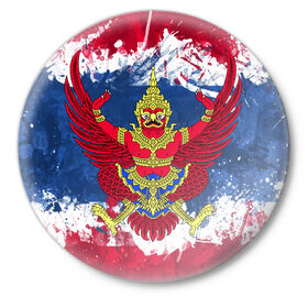 Значок с принтом Таиланд ,  металл | круглая форма, металлическая застежка в виде булавки | flag | garuda | thailand | гаруда | таиланд | флаг
