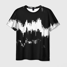 Мужская футболка 3D с принтом Черно-белый штрих , 100% полиэфир | прямой крой, круглый вырез горловины, длина до линии бедер | краска | потертость | текстура | черно белый