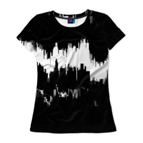 Женская футболка 3D с принтом Черно-белый штрих , 100% полиэфир ( синтетическое хлопкоподобное полотно) | прямой крой, круглый вырез горловины, длина до линии бедер | краска | потертость | текстура | черно белый