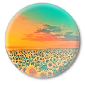 Значок с принтом Подсолнух ,  металл | круглая форма, металлическая застежка в виде булавки | flower | лето | поле | полевой цветок | природа | цветочки | цветы
