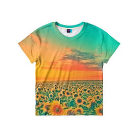 Детская футболка 3D с принтом Подсолнух , 100% гипоаллергенный полиэфир | прямой крой, круглый вырез горловины, длина до линии бедер, чуть спущенное плечо, ткань немного тянется | flower | лето | поле | полевой цветок | природа | цветочки | цветы