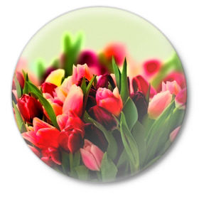 Значок с принтом Букет тюльпанов ,  металл | круглая форма, металлическая застежка в виде булавки | flower | весна | цветочки | цветы
