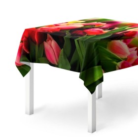 Скатерть 3D с принтом Букет тюльпанов , 100% полиэстер (ткань не мнется и не растягивается) | Размер: 150*150 см | Тематика изображения на принте: flower | весна | цветочки | цветы
