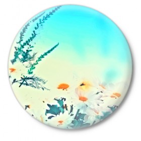 Значок с принтом chamomile ,  металл | круглая форма, металлическая застежка в виде булавки | Тематика изображения на принте: flower | лето | полевой цветок | цветочки | цветы