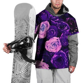 Накидка на куртку 3D с принтом Фиолетовые розы , 100% полиэстер |  | flower | прикцветочки | розы | цветы