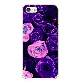 Чехол для iPhone 5/5S матовый с принтом Фиолетовые розы , Силикон | Область печати: задняя сторона чехла, без боковых панелей | flower | прикцветочки | розы | цветы