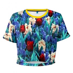 Женская футболка 3D укороченная с принтом Garden Spring , 100% полиэстер | круглая горловина, длина футболки до линии талии, рукава с отворотами | Тематика изображения на принте: 