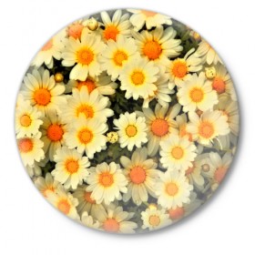 Значок с принтом Жёлтые цветочки ,  металл | круглая форма, металлическая застежка в виде булавки | flower | лето | полевой цветок | цветочки | цветы