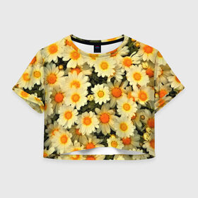 Женская футболка 3D укороченная с принтом Жёлтые цветочки , 100% полиэстер | круглая горловина, длина футболки до линии талии, рукава с отворотами | flower | лето | полевой цветок | цветочки | цветы