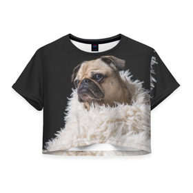 Женская футболка 3D укороченная с принтом Мопс , 100% полиэстер | круглая горловина, длина футболки до линии талии, рукава с отворотами | бульдог | мопс | мопсик | мопсы | пес | песик | песики | собака | собаки | собачка