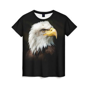 Женская футболка 3D с принтом Орёл , 100% полиэфир ( синтетическое хлопкоподобное полотно) | прямой крой, круглый вырез горловины, длина до линии бедер | клюв | орёл | пернатые | перья | птица | хищник