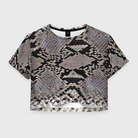 Женская футболка 3D укороченная с принтом Камуфляж змеиная кожа , 100% полиэстер | круглая горловина, длина футболки до линии талии, рукава с отворотами | змея | кожа