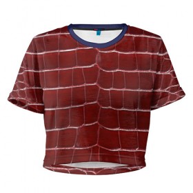 Женская футболка 3D укороченная с принтом Камуфляж змеиная кожа, красный , 100% полиэстер | круглая горловина, длина футболки до линии талии, рукава с отворотами | змея | кожа | красная | красный | прикрытие | чешуя