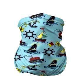 Бандана-труба 3D с принтом Кораблик , 100% полиэстер, ткань с особыми свойствами — Activecool | плотность 150‒180 г/м2; хорошо тянется, но сохраняет форму | Тематика изображения на принте: navy blue | абстракции | белый | брызги | волны | дельфин | кораблик | красный | маяк | минимализм | морская тема | спасательный круг | темно синий | якорь