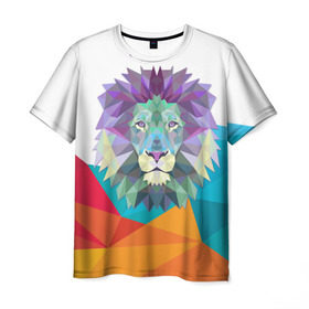 Мужская футболка 3D с принтом Лев, царь зверей. , 100% полиэфир | прямой крой, круглый вырез горловины, длина до линии бедер | 