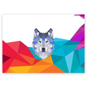 Поздравительная открытка с принтом Волк , 100% бумага | плотность бумаги 280 г/м2, матовая, на обратной стороне линовка и место для марки
 | вол | геометрические животные | животные | иллюстрация